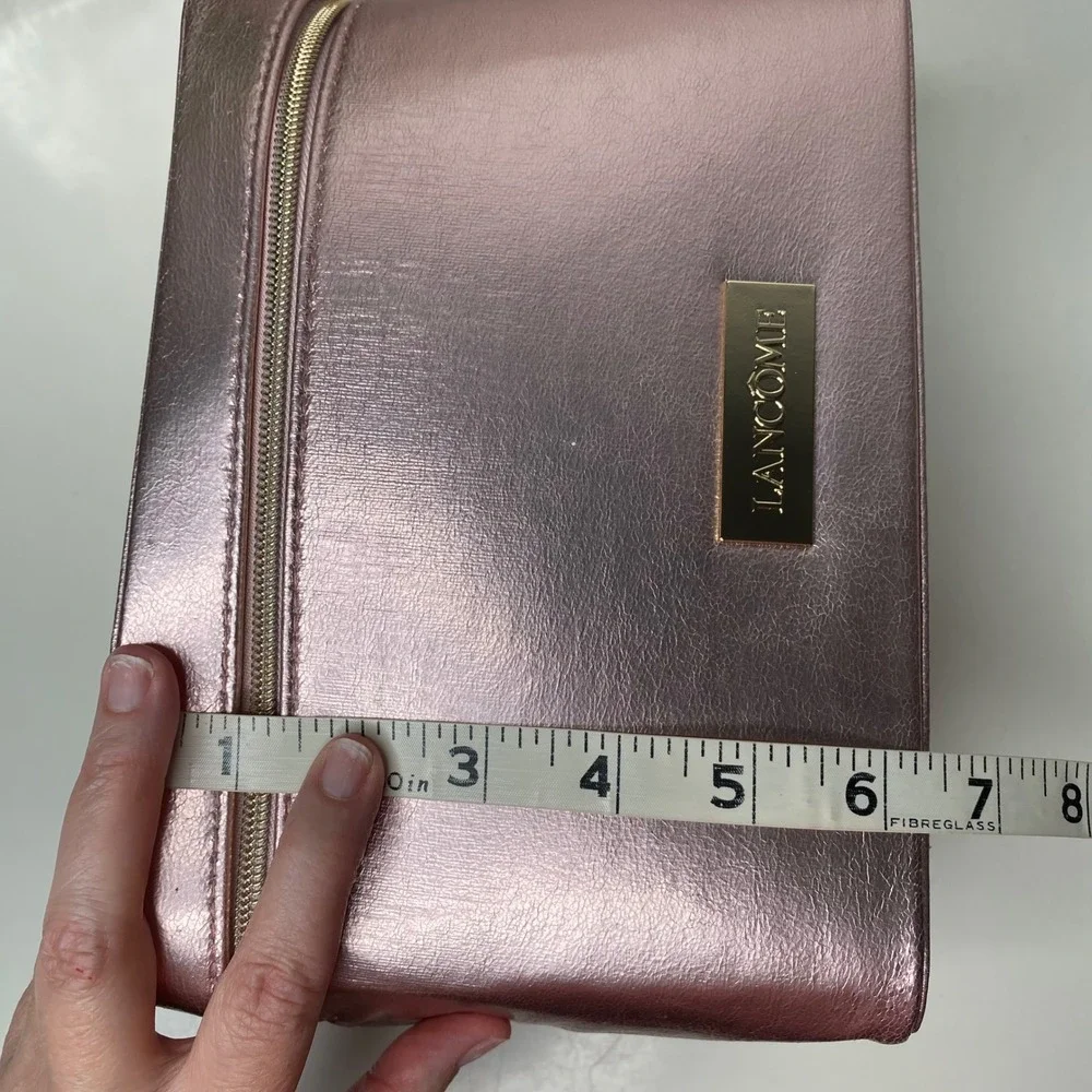 Lancome Rose Gold Metallic Cosmetic Vanity Case Bag Train‎ Case Travel Bag NWOT
